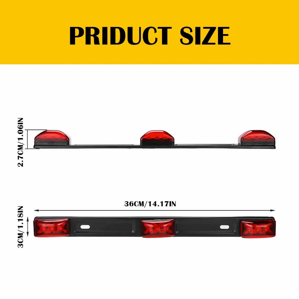 14.17inch Red Led Truck Trailer Light Bar with Stainless Steel Bracket for Truck Trailer RV ID Light