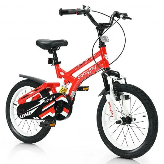 16" Kids Bike Toddlers Adjustable Freestyle Bicycle with Training Wheels-Red