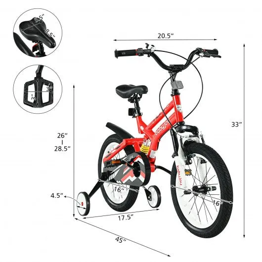 16" Kids Bike Toddlers Adjustable Freestyle Bicycle with Training Wheels-Red