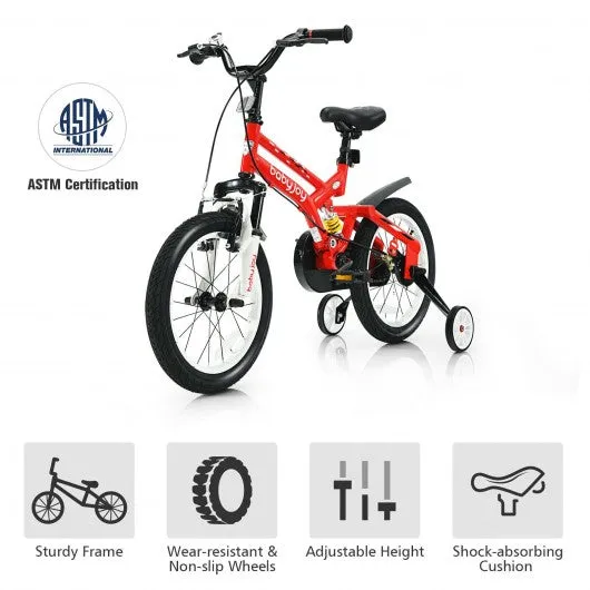 16" Kids Bike Toddlers Adjustable Freestyle Bicycle with Training Wheels-Red