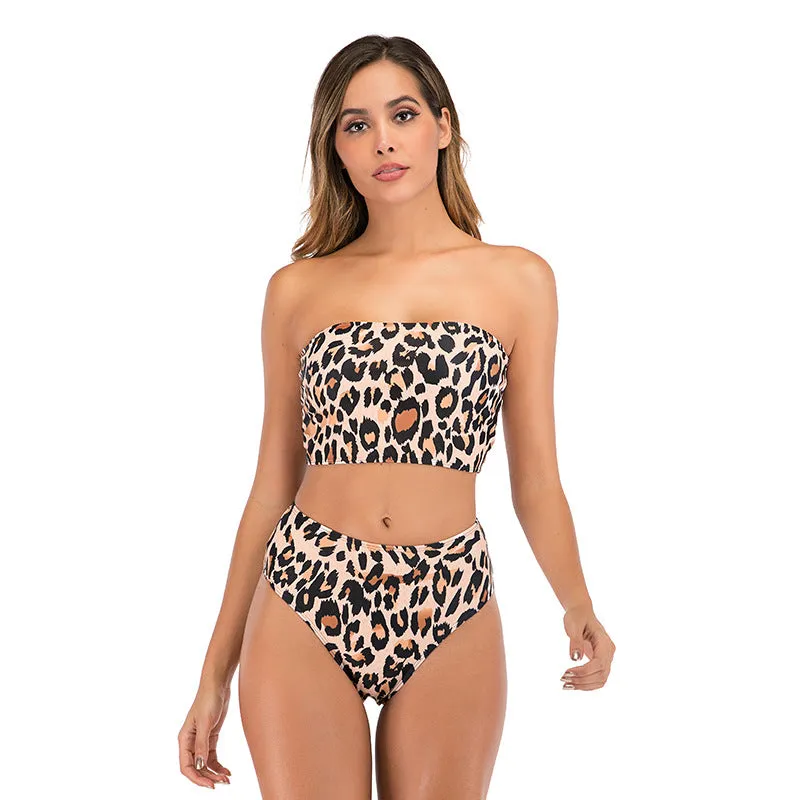 2 Pieces Brazilian Leopard Padded Swimwear Snakeskin Print Bathing Suit