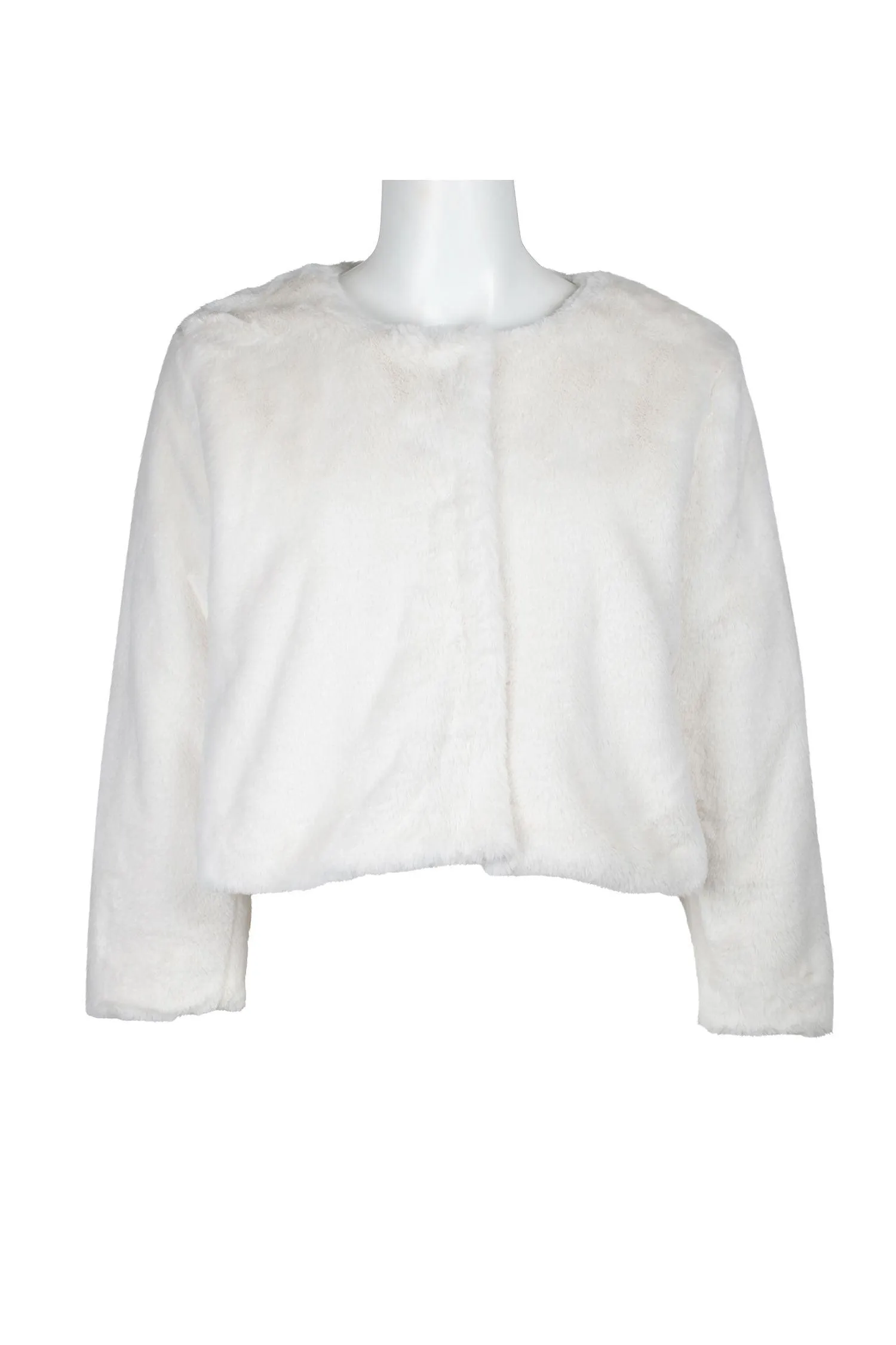 Adrianna Papell AP1E207063 Crew Neck 3/4 Sleeve Fur Jacket