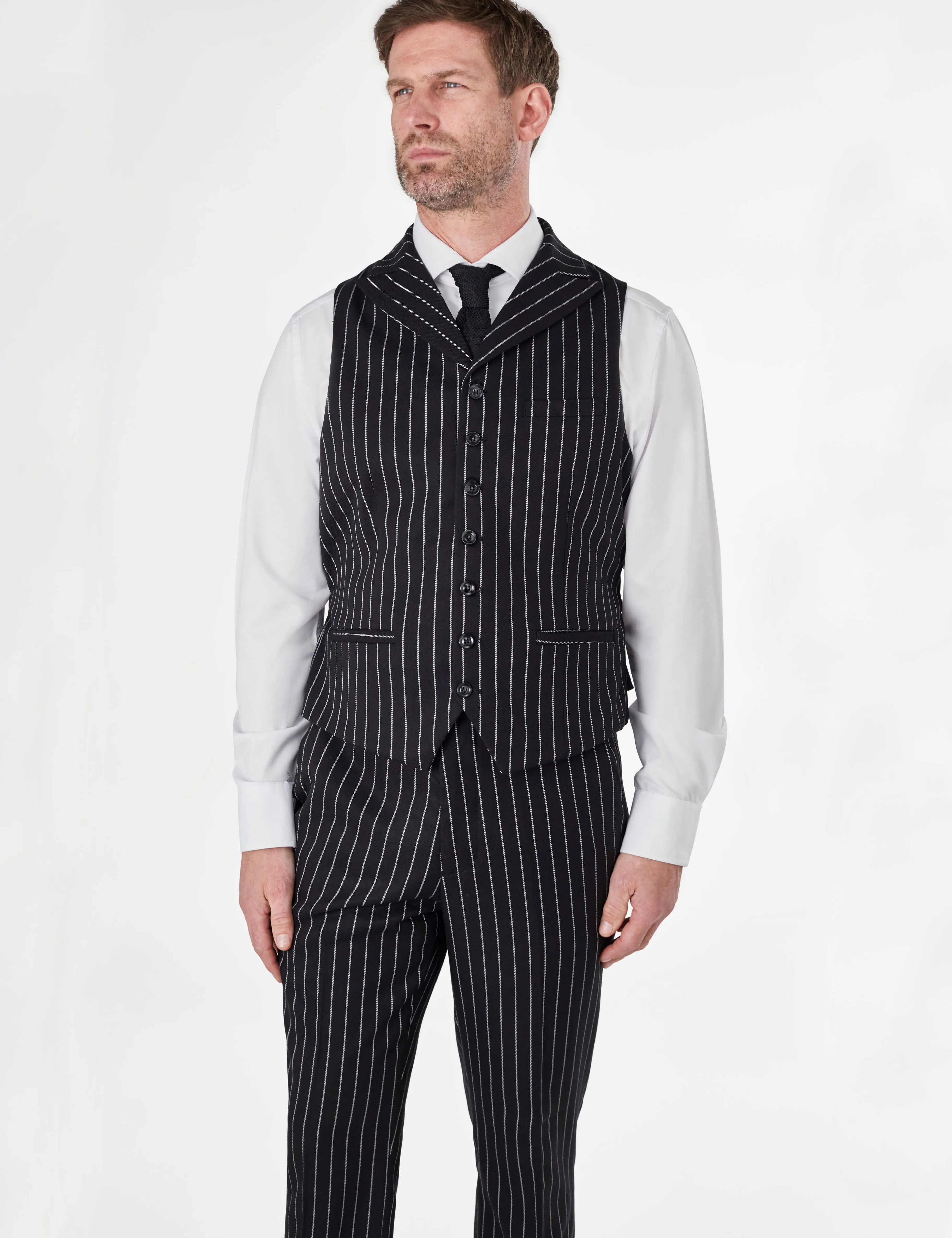 ALFRED - Black Chalk Stripe Double Breasted Suit