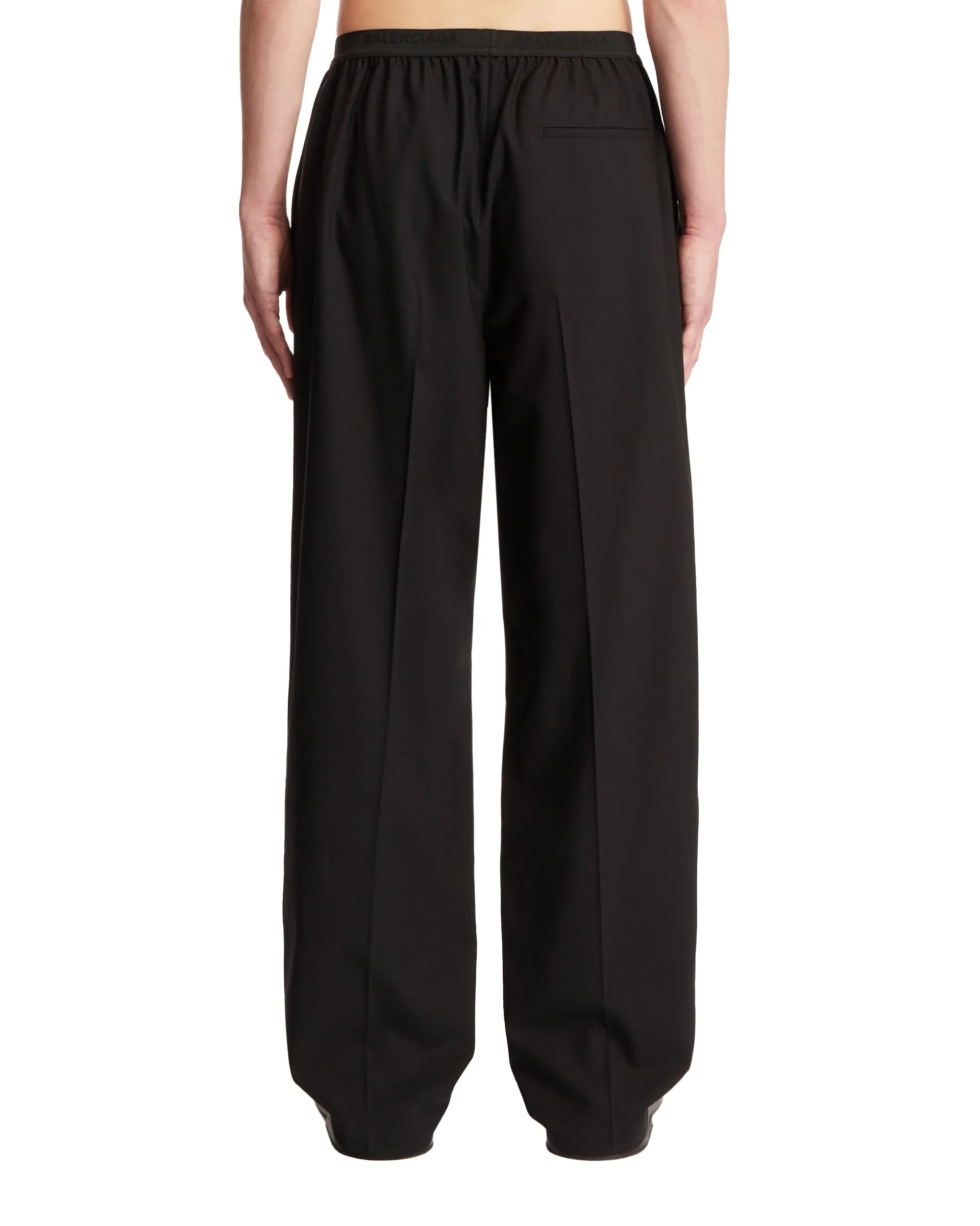 Black Elastic Wool Pants