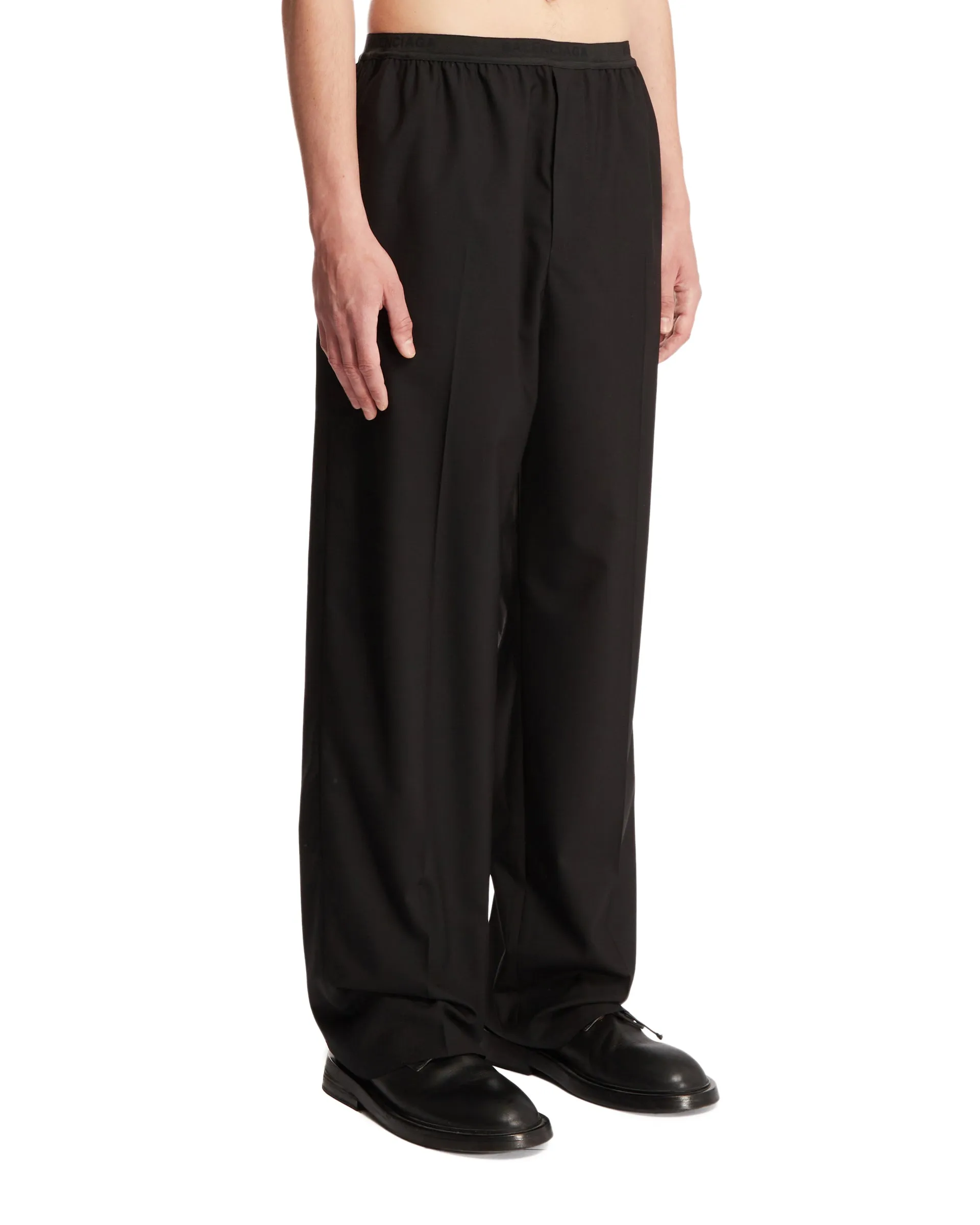 Black Elastic Wool Pants