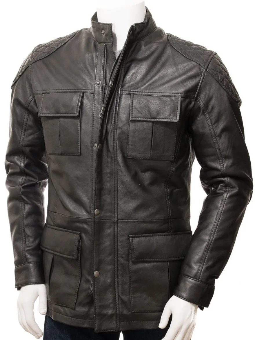 Black Leather Field Jacket