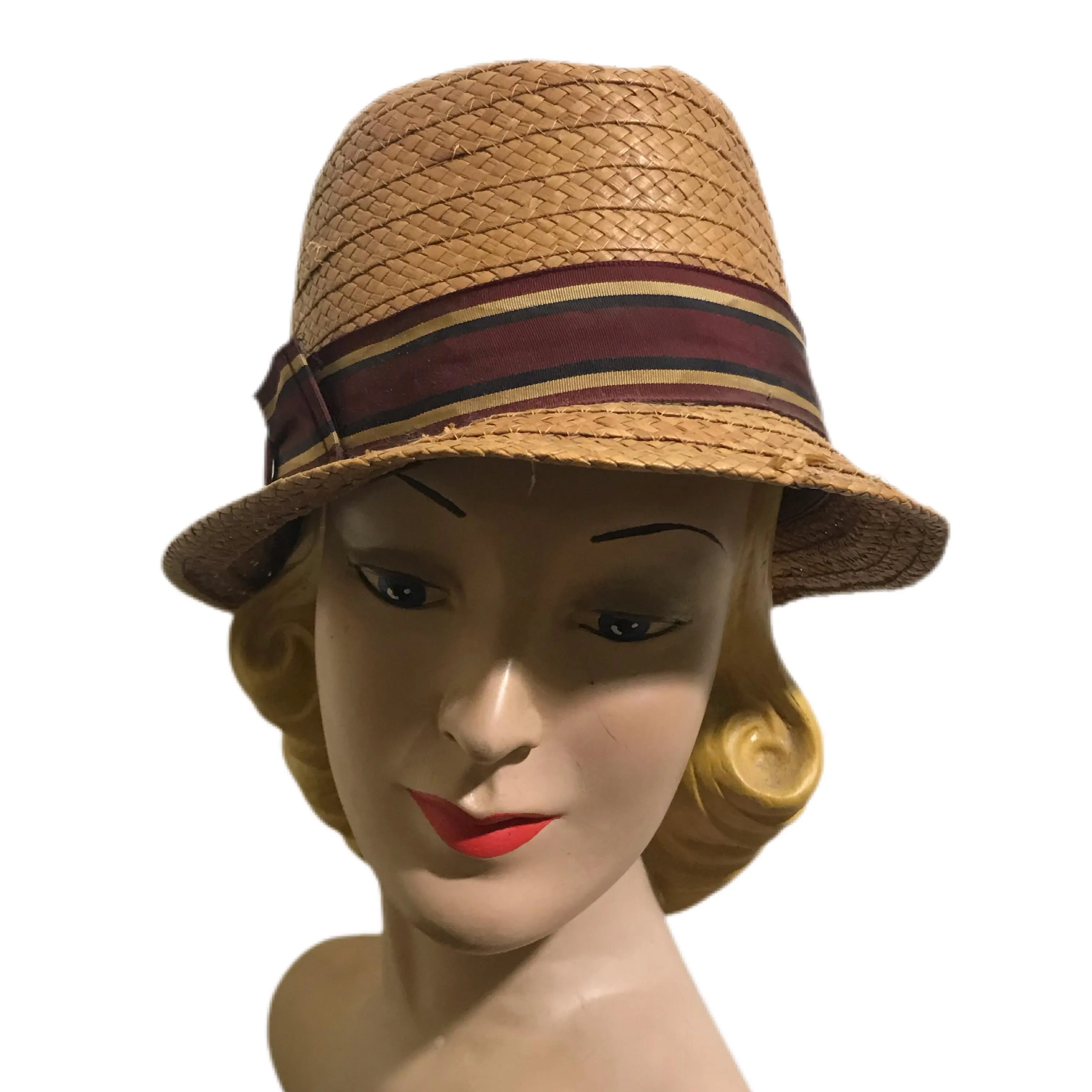 Braided Straw Summer Fedora Hat circa 1960s