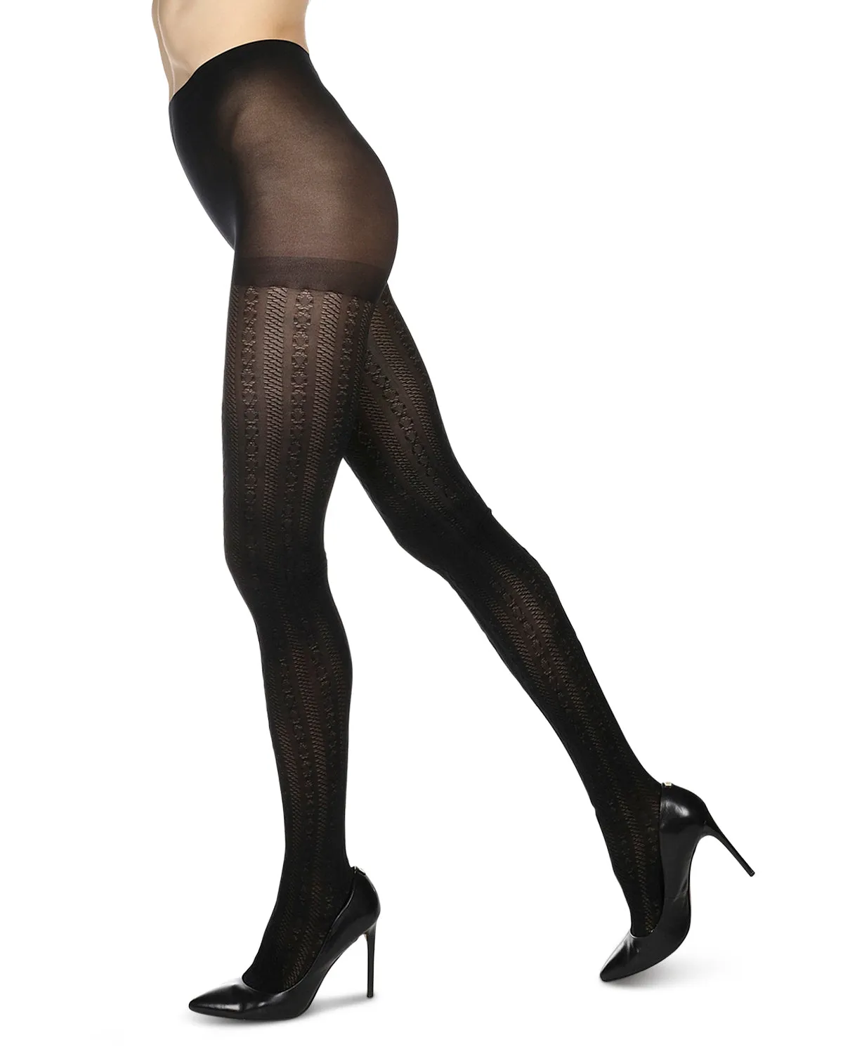 Cable Link Breathable Opaque Tights