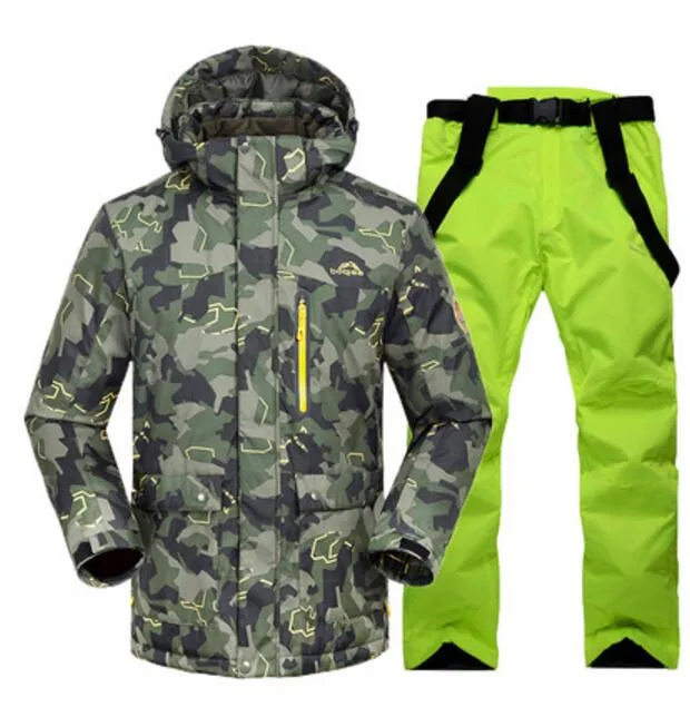 Camouflage Green Ski Suit For Men