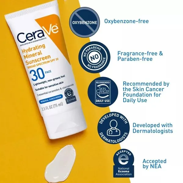 Cerave Hydrating Sunscreen Broad Spectrum Spf 30 Mineral Sunscreen 75Ml