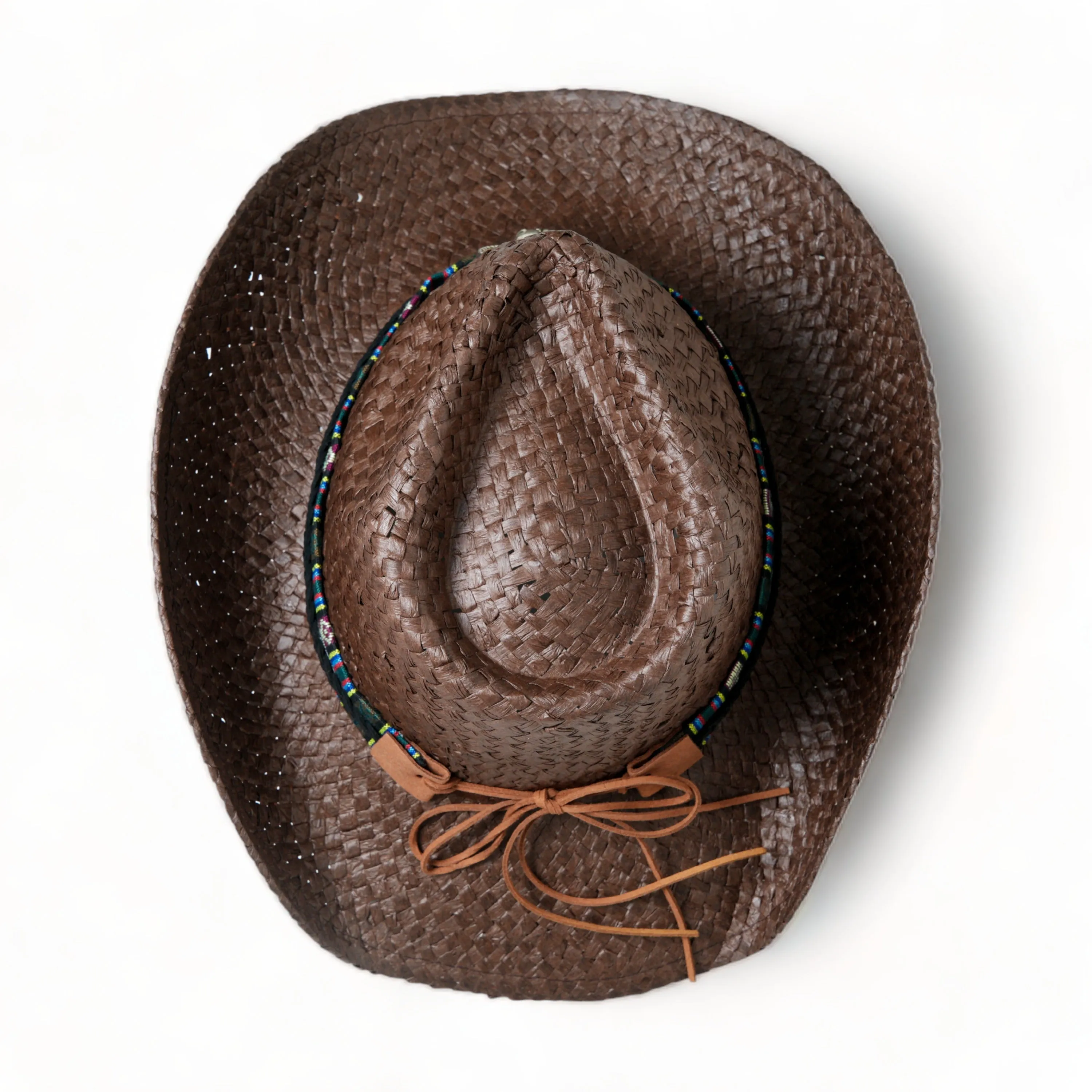 Chokore Handcrafted Straw Cowboy Hat with Ox head Belt (Brown)