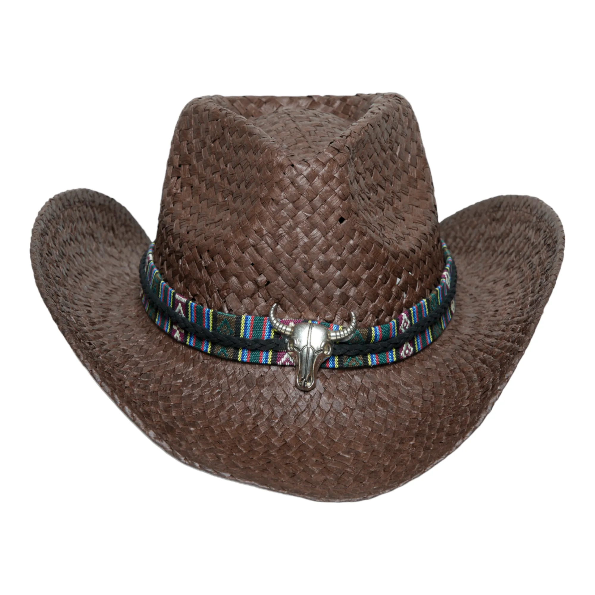 Chokore Handcrafted Straw Cowboy Hat with Ox head Belt (Brown)