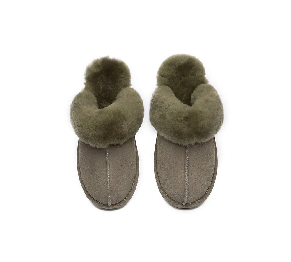 EVERAU® UGG Slippers Sheepskin Wool Suede Scuff Muffin