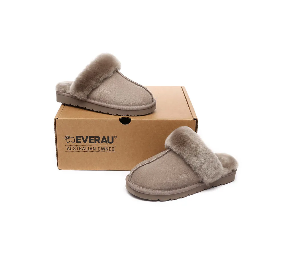 EVERAU® UGG Slippers Sheepskin Wool Suede Scuff Muffin