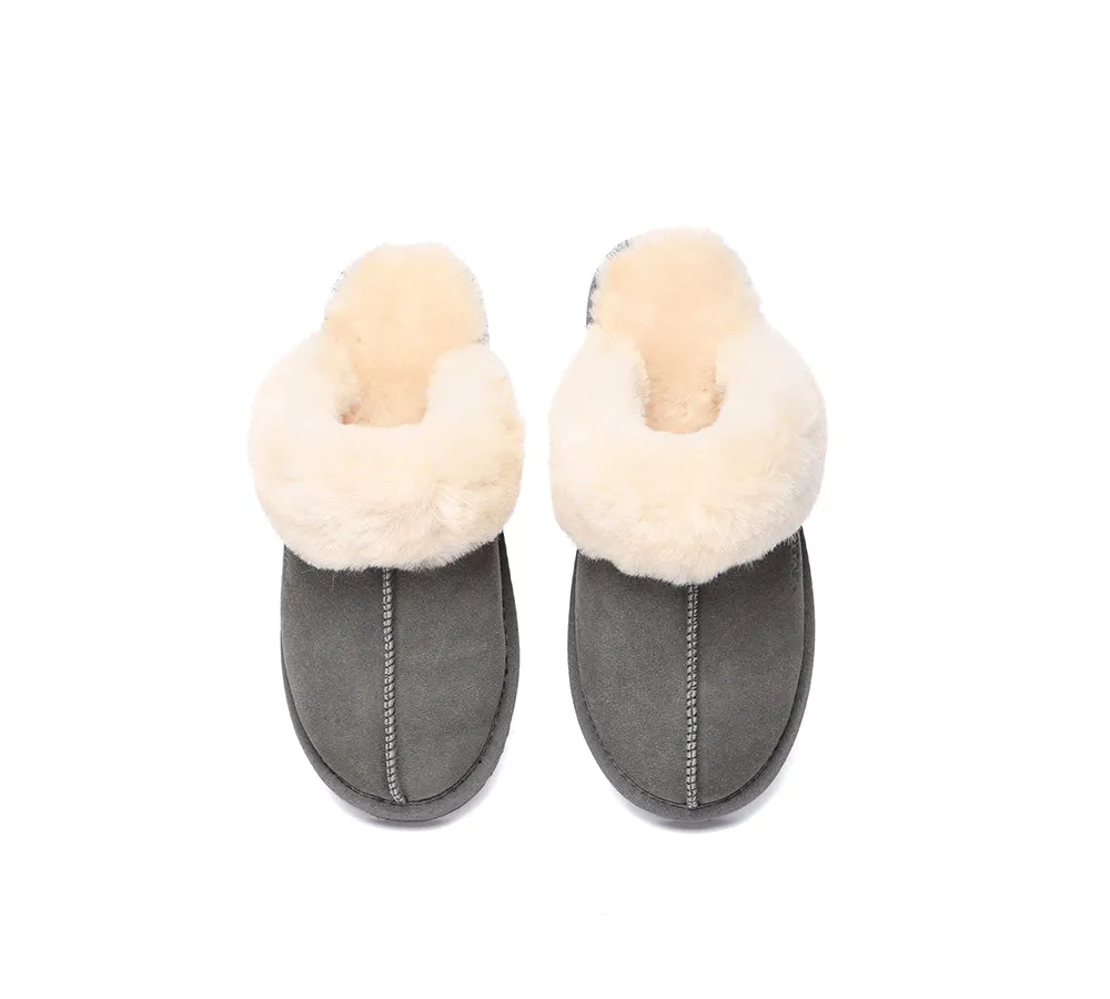 EVERAU® UGG Slippers Sheepskin Wool Suede Scuff Muffin