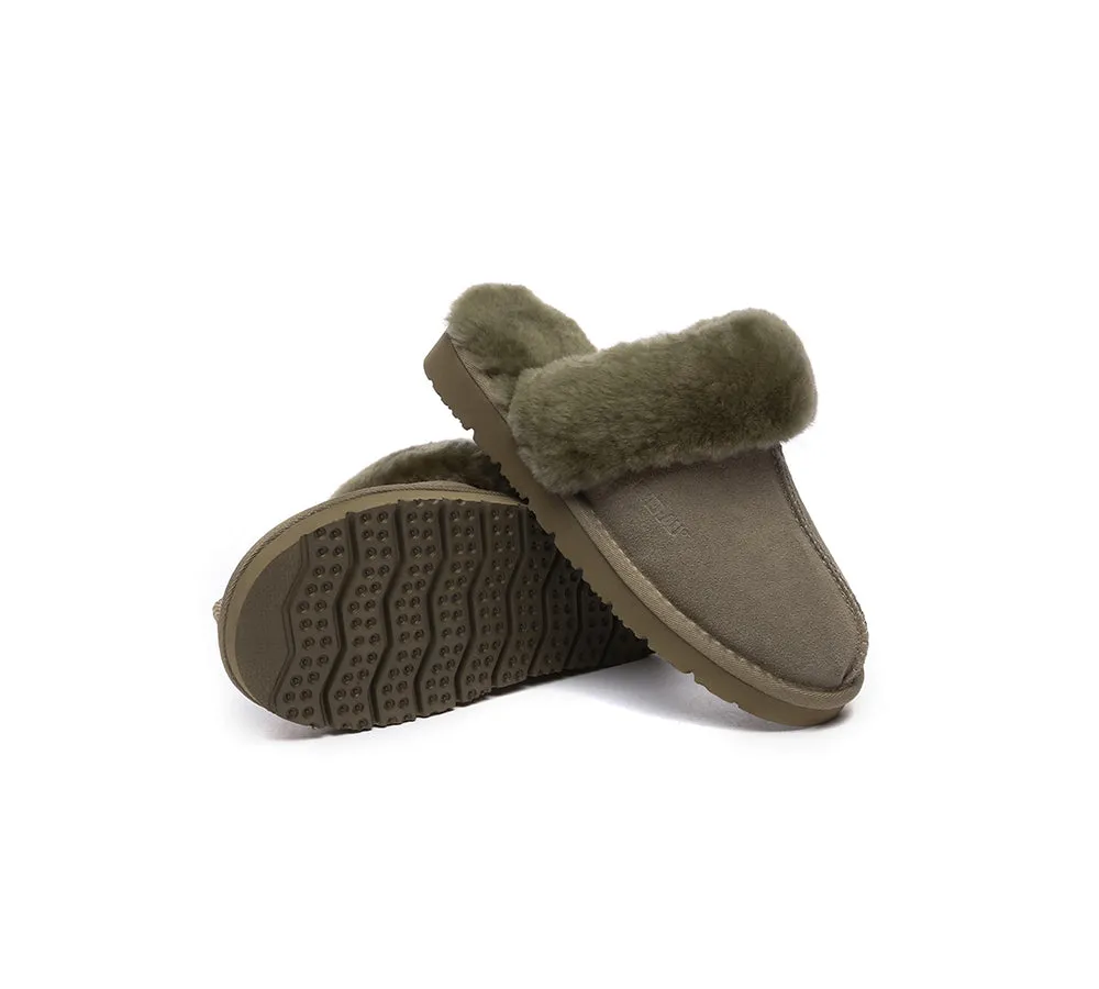 EVERAU® UGG Slippers Sheepskin Wool Suede Scuff Muffin