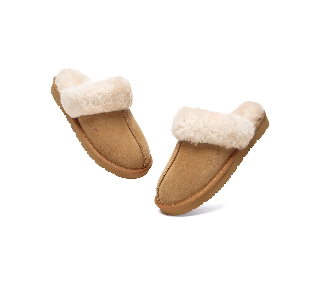 EVERAU® UGG Slippers Sheepskin Wool Suede Scuff Muffin