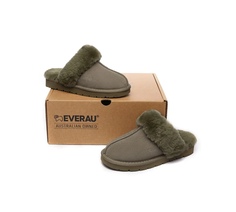 EVERAU® UGG Slippers Sheepskin Wool Suede Scuff Muffin