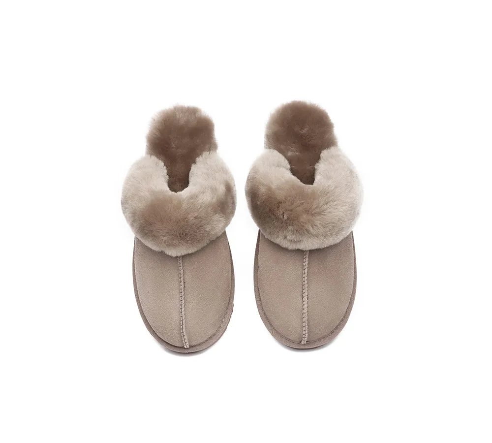 EVERAU® UGG Slippers Sheepskin Wool Suede Scuff Muffin