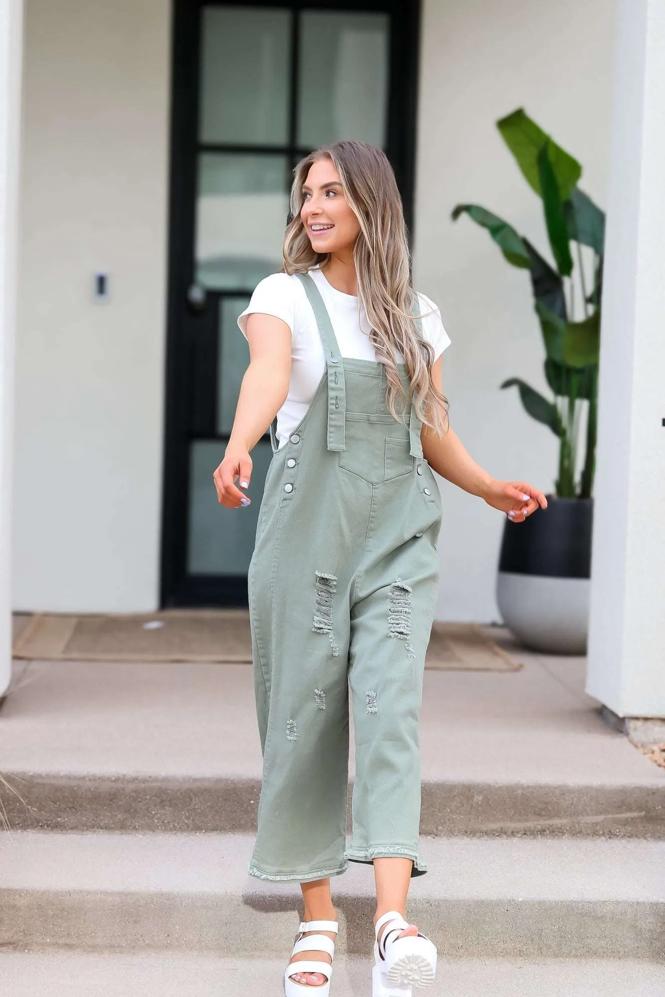 Frankie Denim Overalls in Sage | Nursing Friendly