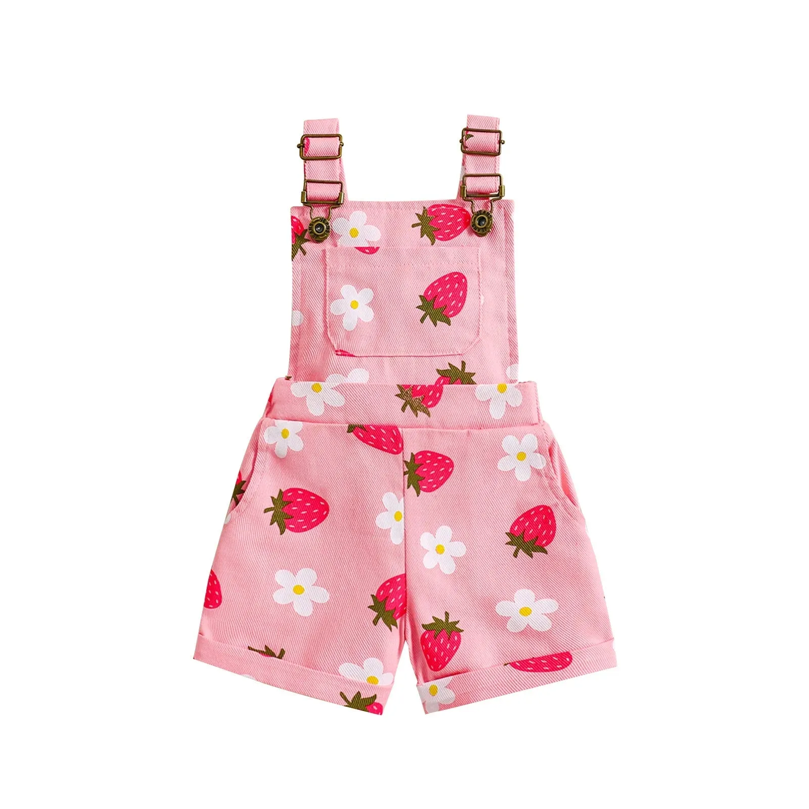 Girls Denim Floral Short Overalls