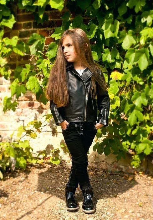 Girls Kids Real leather Biker Style Jacket Cross Zip Black Pink Age