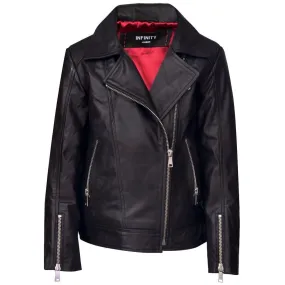 Girls Kids Real leather Biker Style Jacket Cross Zip Black Pink Age