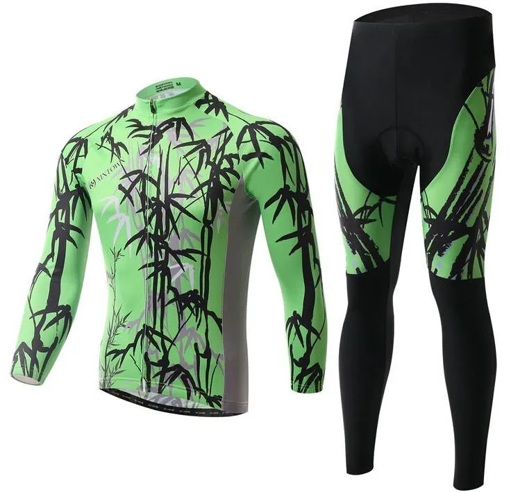 Green Bamboo Long Sleeve Cycling Jersey Set