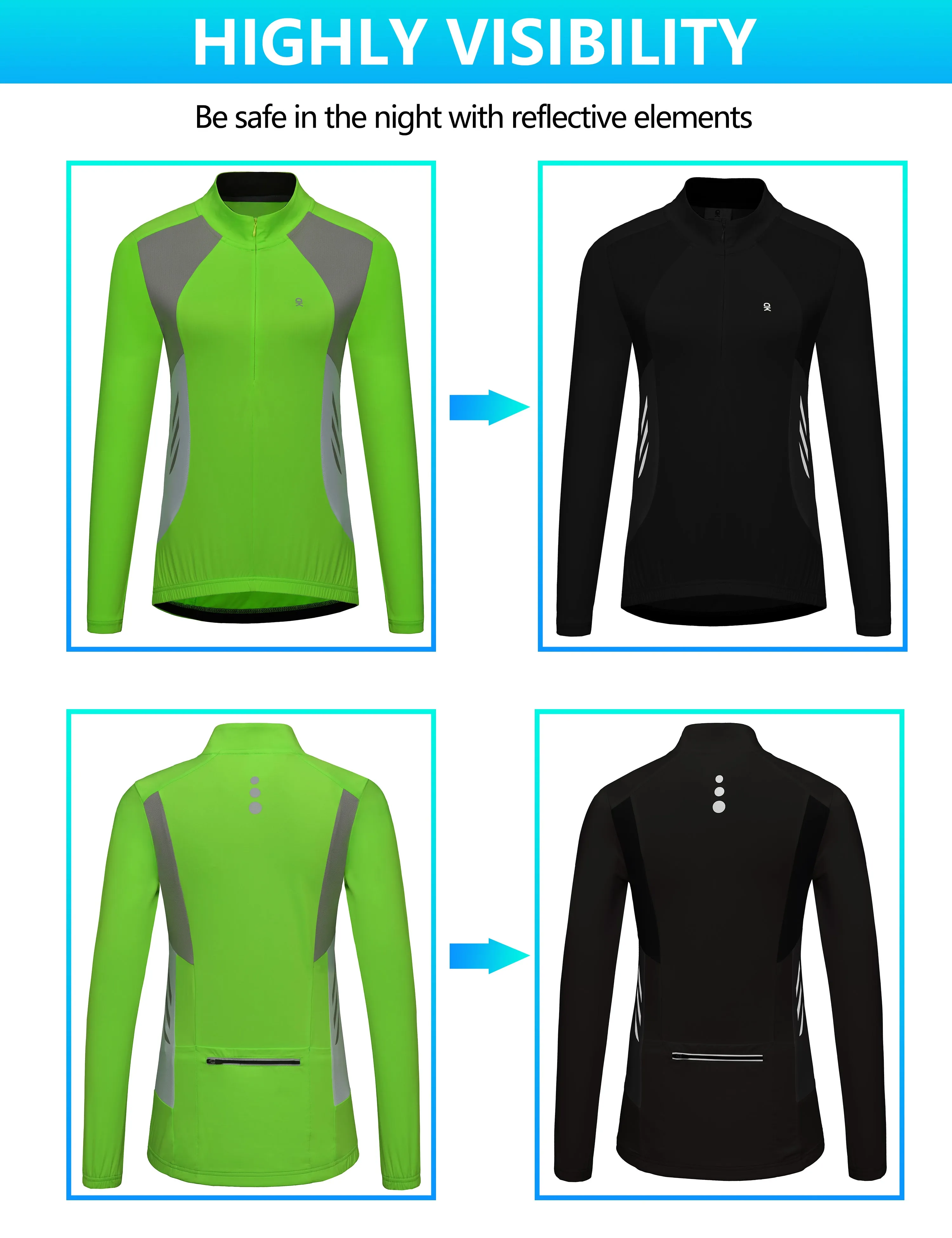 Half Zip Cycling Jerseys Long Sleeve Bike Shirts Running Hiking Breathable