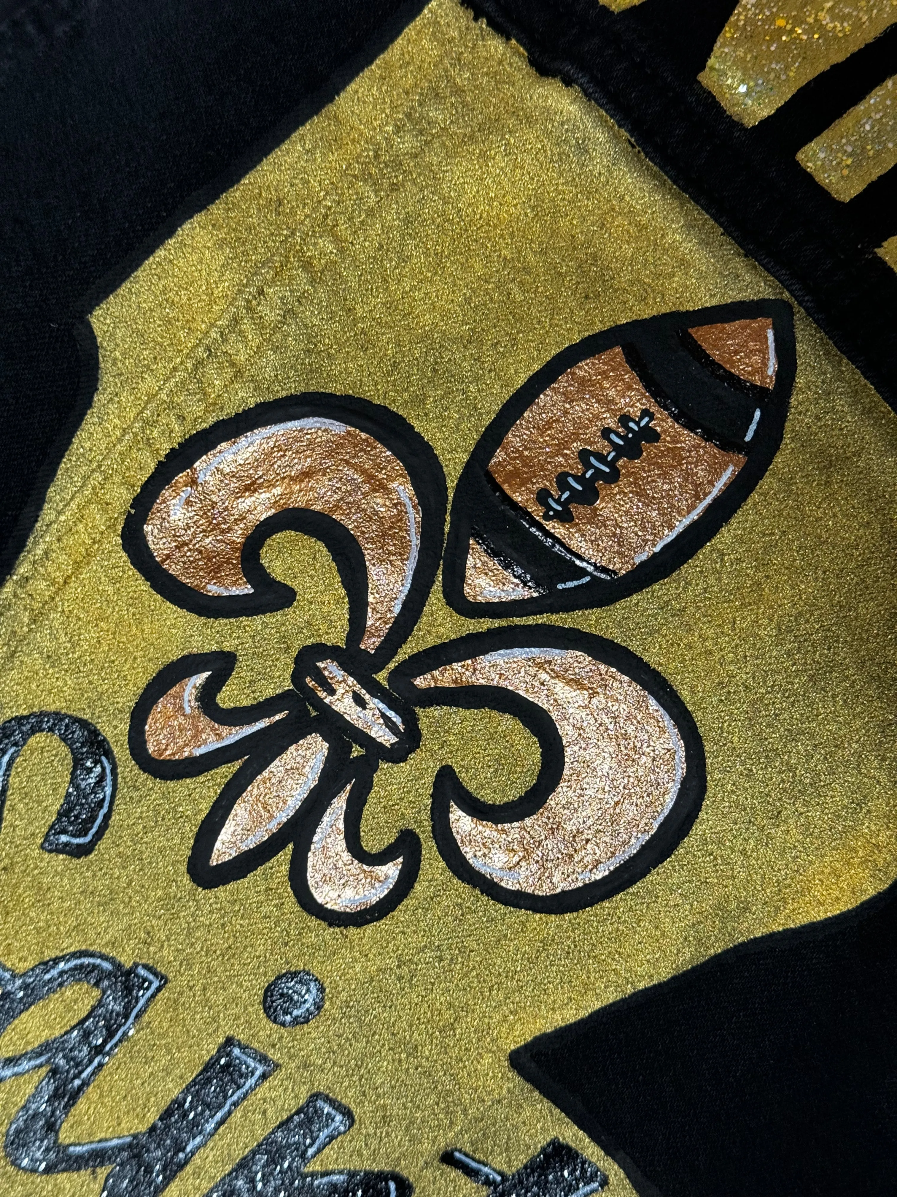 Hand Painted Jean Jacket: “Who Dat”, New Orleans Jacket, Hand Painted, NOLA Saints, Louisiana