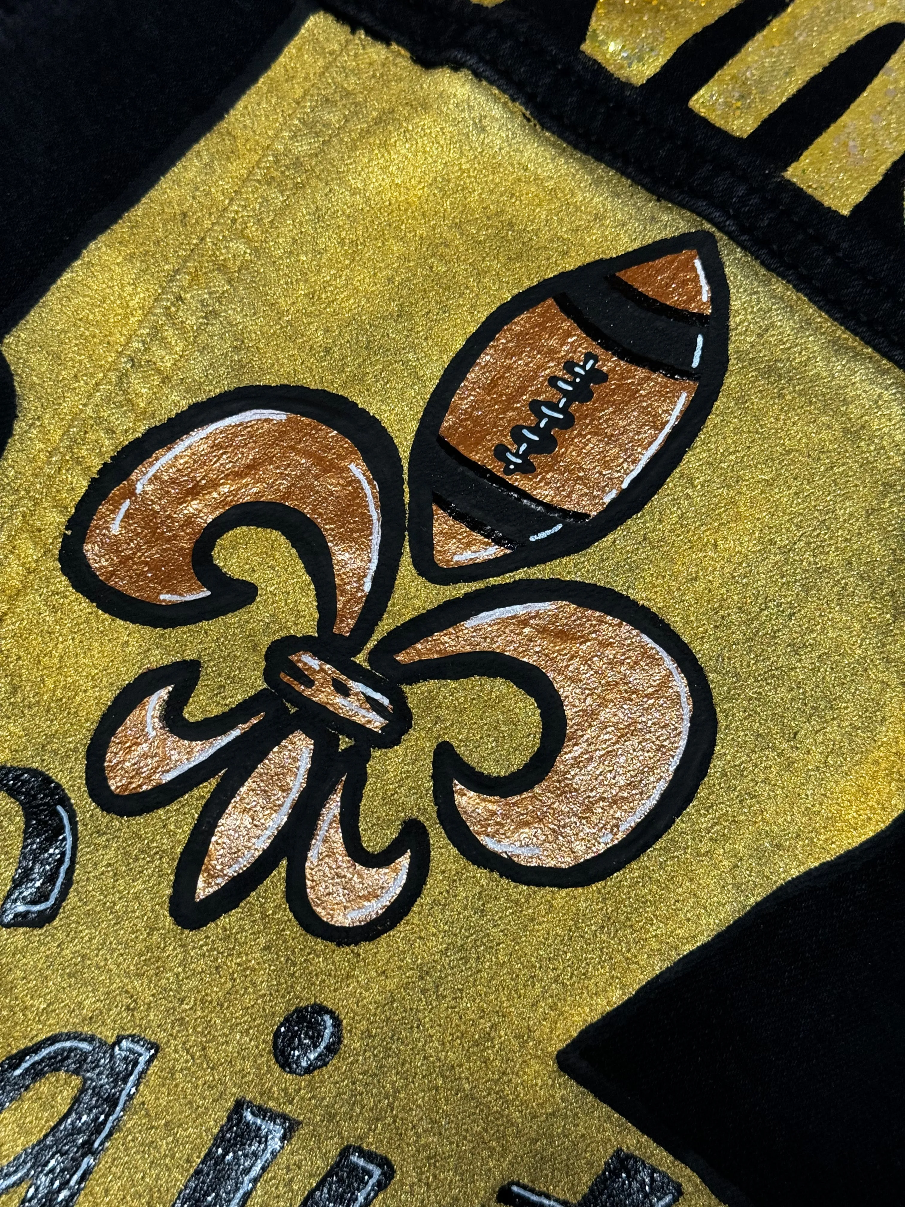 Hand Painted Jean Jacket: “Who Dat”, New Orleans Jacket, Hand Painted, NOLA Saints, Louisiana