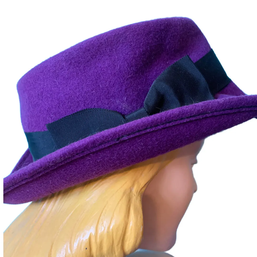 Jaunty Purple Felted Wool Fedora Style Hat circa 1980s