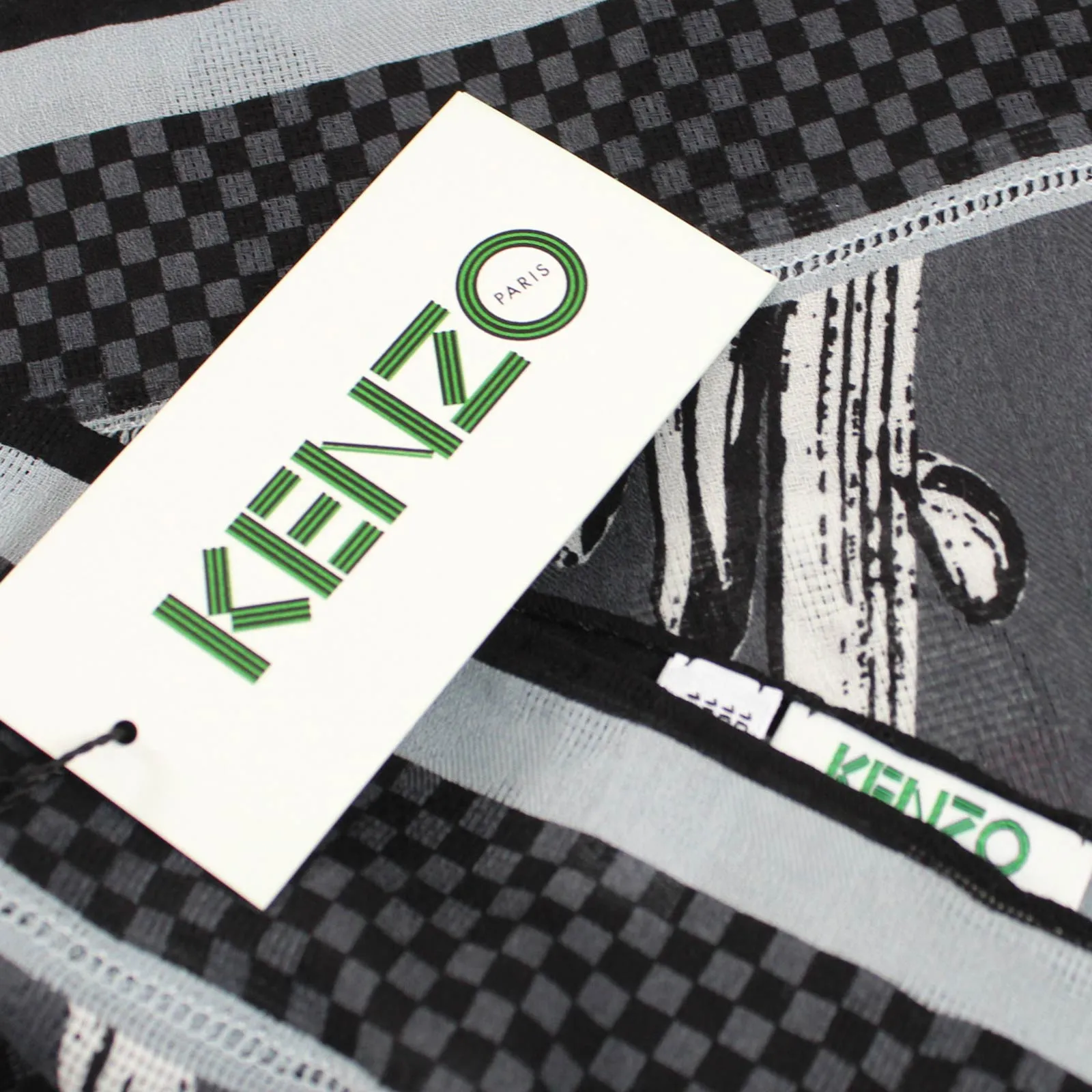 Kenzo Scarf Gray Cactus & Logo Design - Large Wrap - FINAL SALE