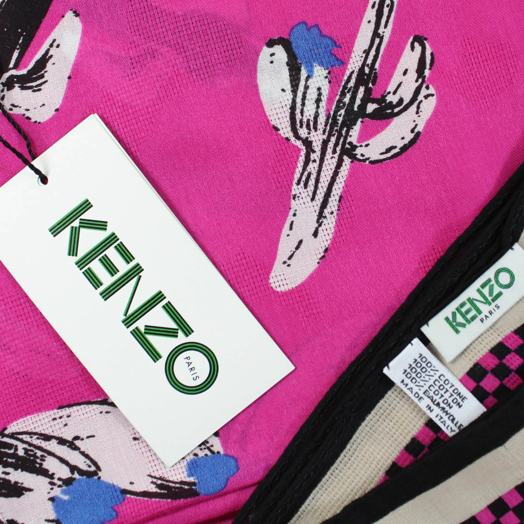 Kenzo Scarf Hot Pink Cactus Design - Extra Large Cotton Wrap SALE