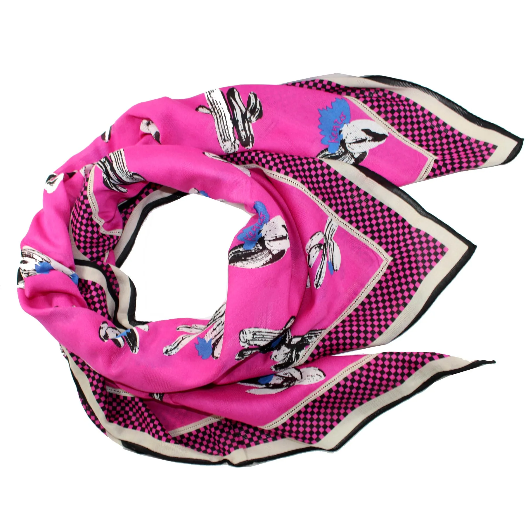 Kenzo Scarf Hot Pink Cactus Design - Extra Large Cotton Wrap SALE