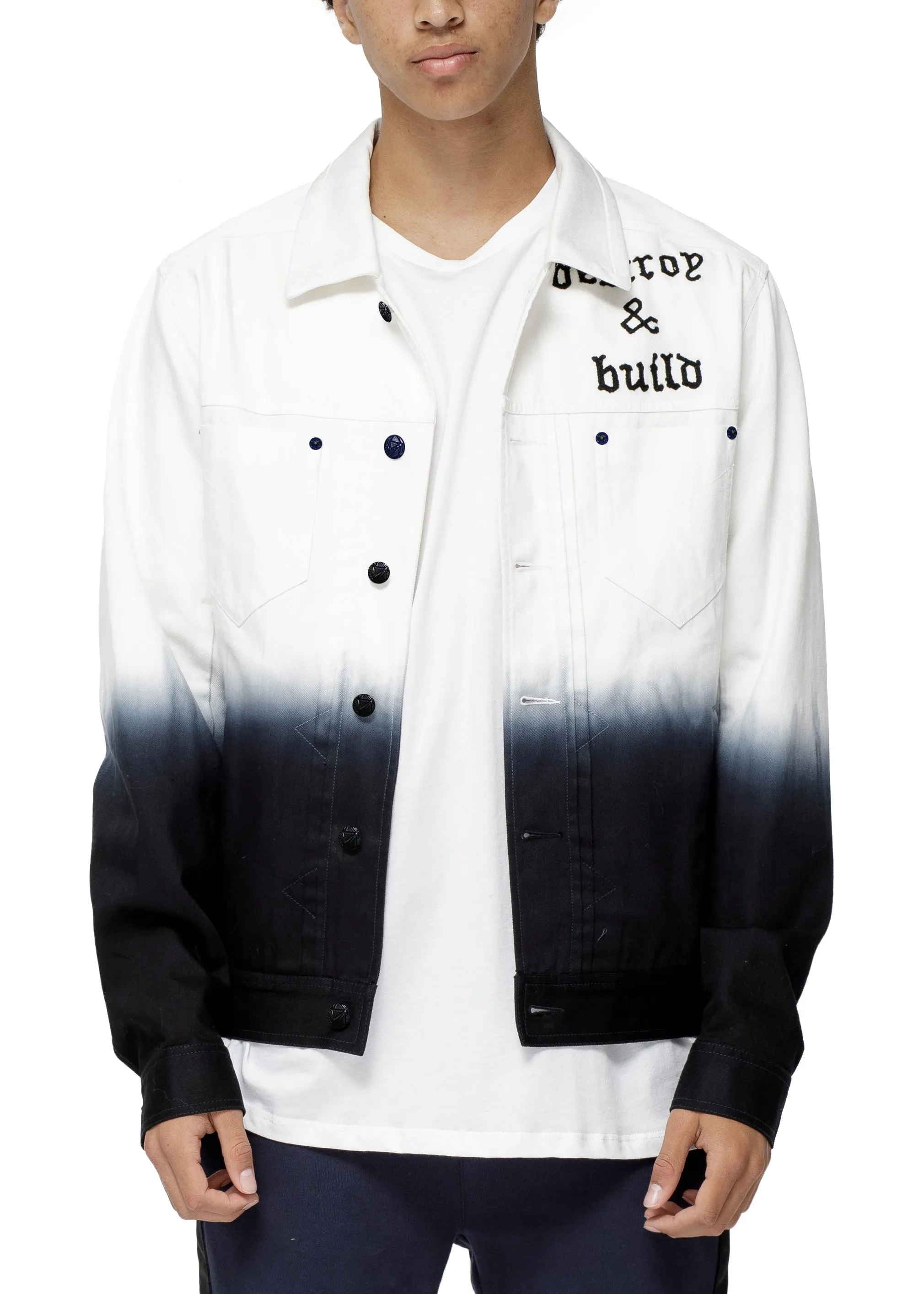 Konus Men's White Twill Trucker Jacket With Dip Dye Ombre  in White