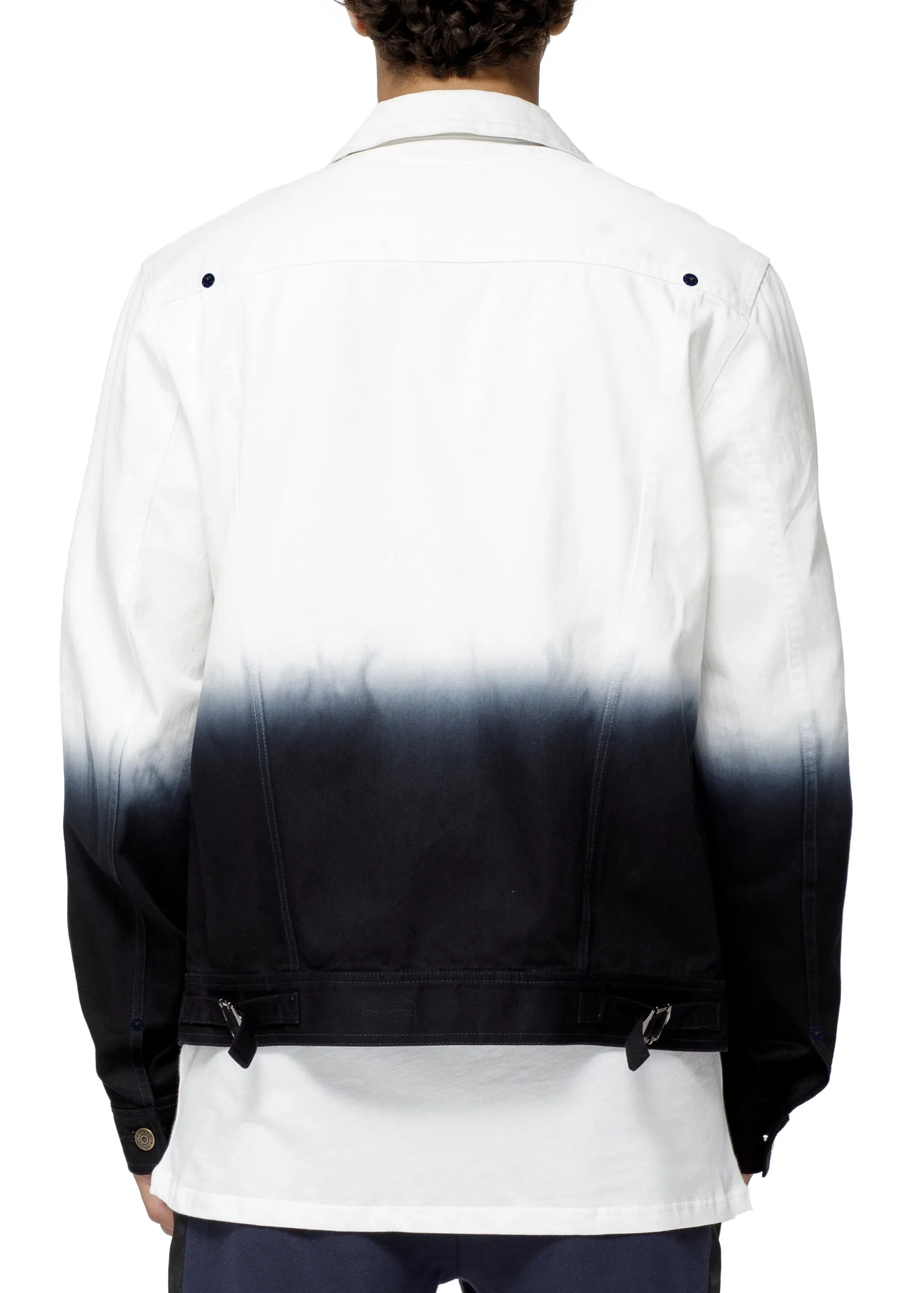 Konus Men's White Twill Trucker Jacket With Dip Dye Ombre  in White