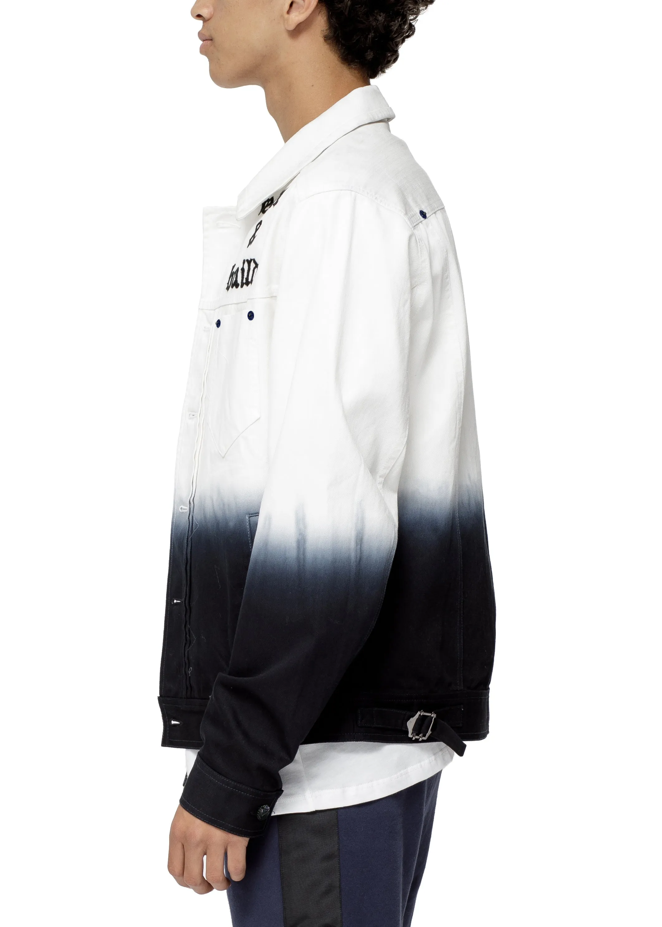 Konus Men's White Twill Trucker Jacket With Dip Dye Ombre  in White