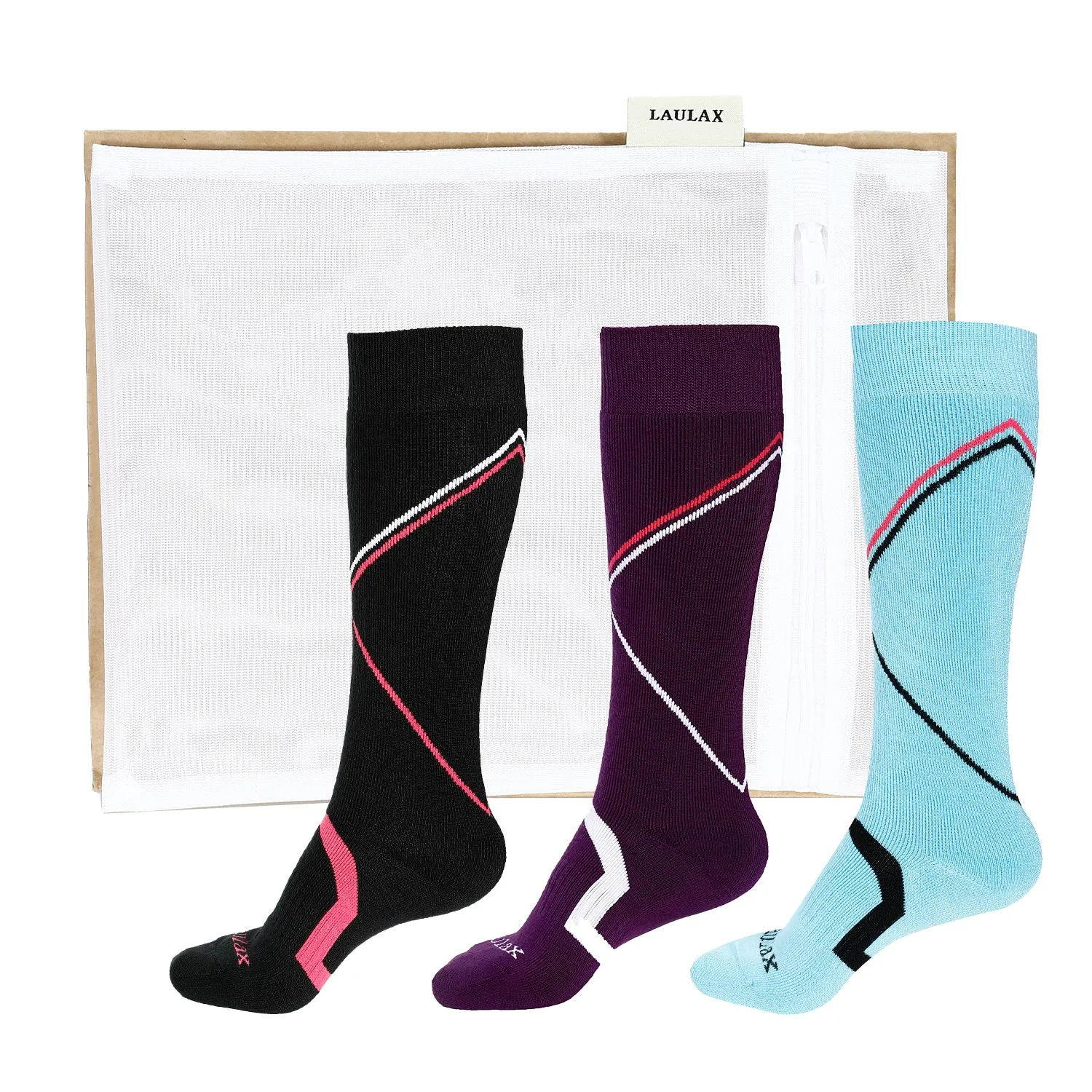 Laulax 3 Pairs Ladies Long Hose Cashmere-Like Ski Socks, Size UK 3 - 7 / Europe 36 - 40, Gift Set, Purple, Blue, Black