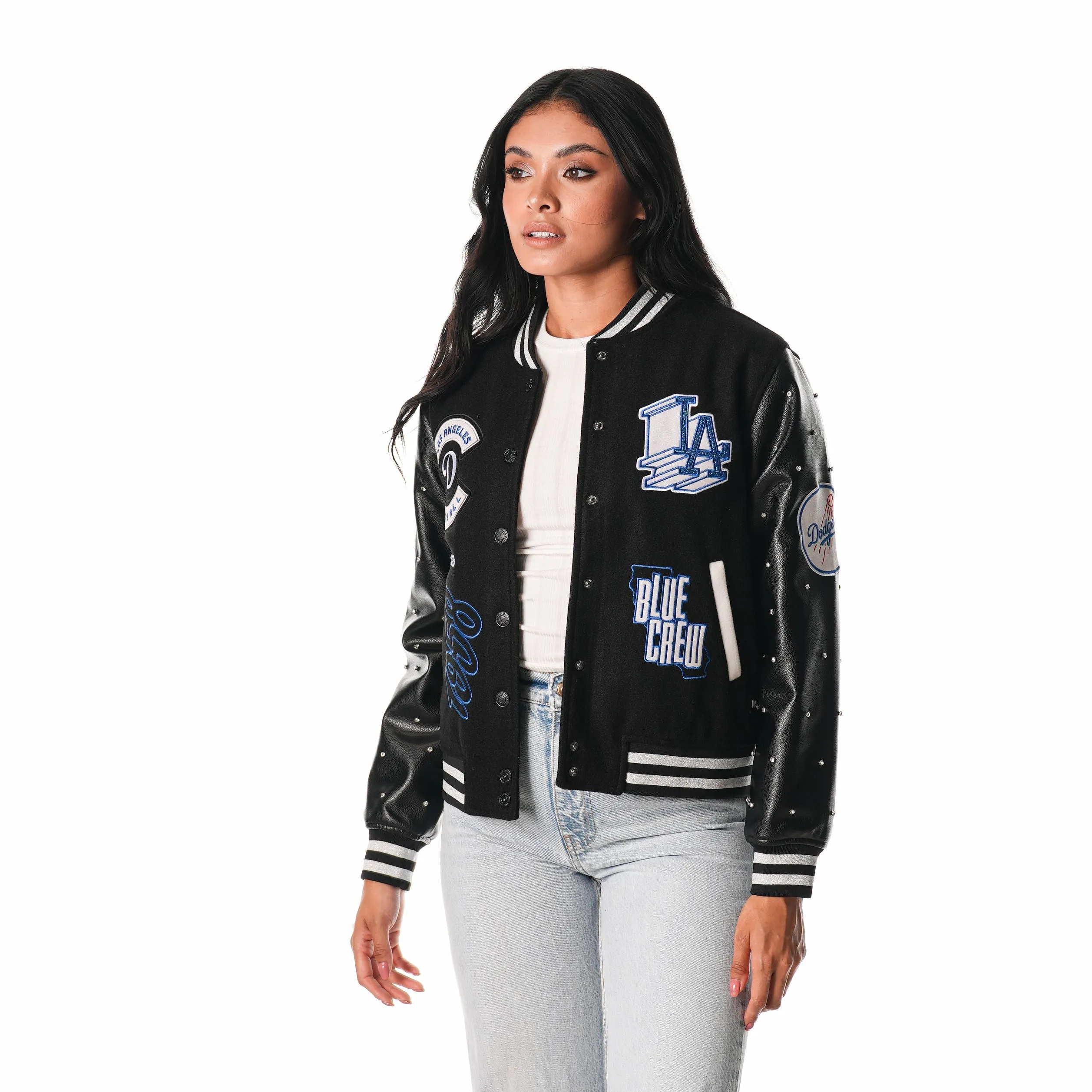 LOS ANGELES DODGERS VARSITY SPARKLE JACKET - BLACK