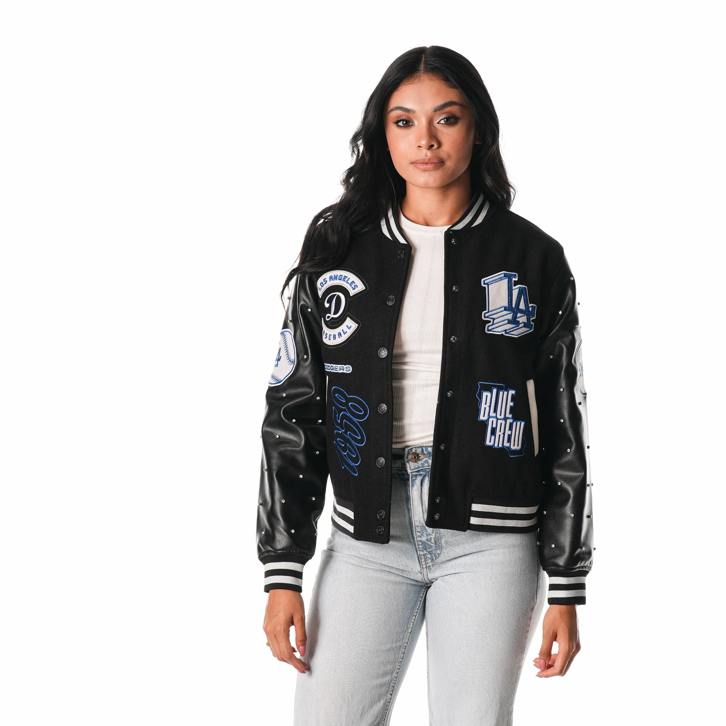 LOS ANGELES DODGERS VARSITY SPARKLE JACKET - BLACK