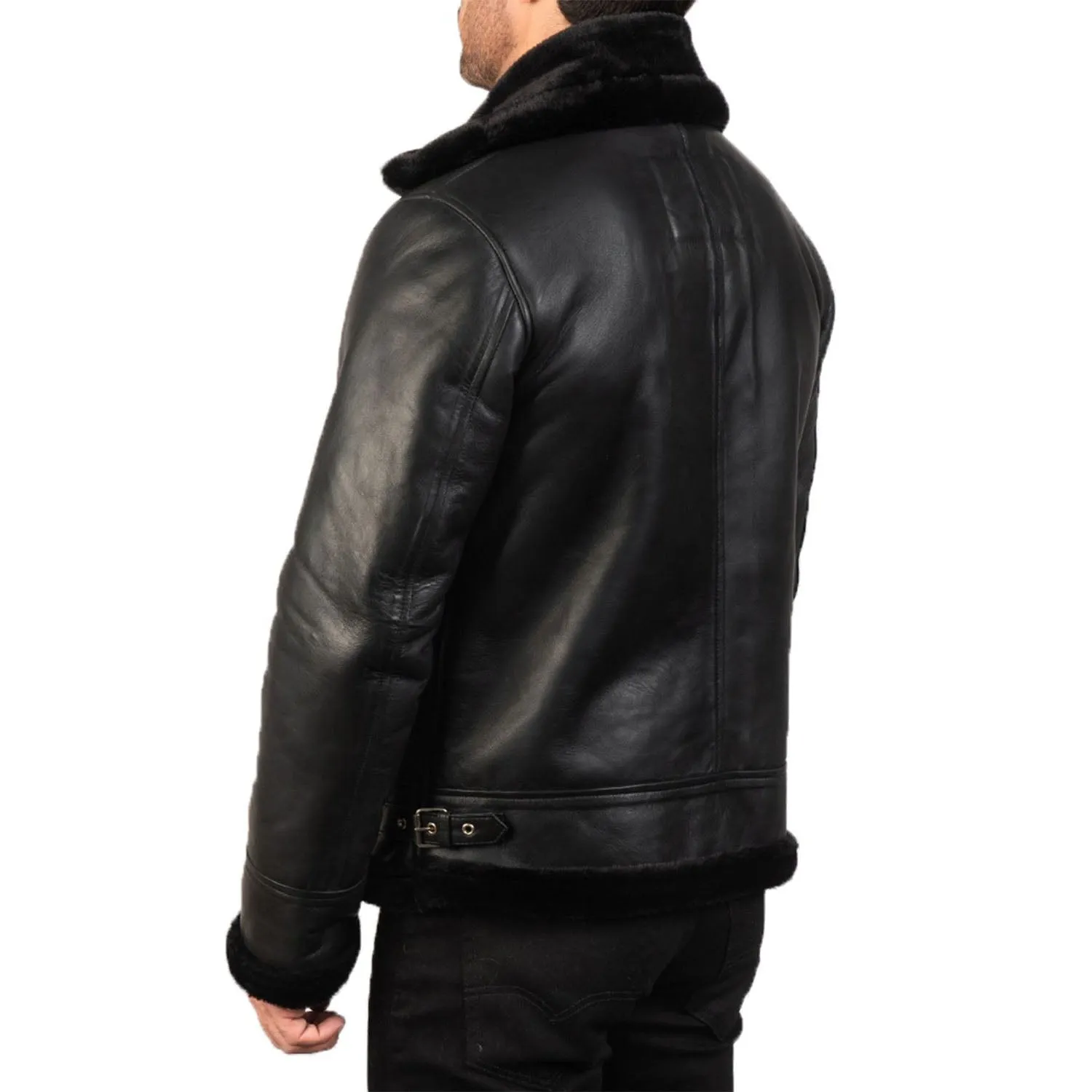 Men's B3 Bomber Leather Jacket in Black