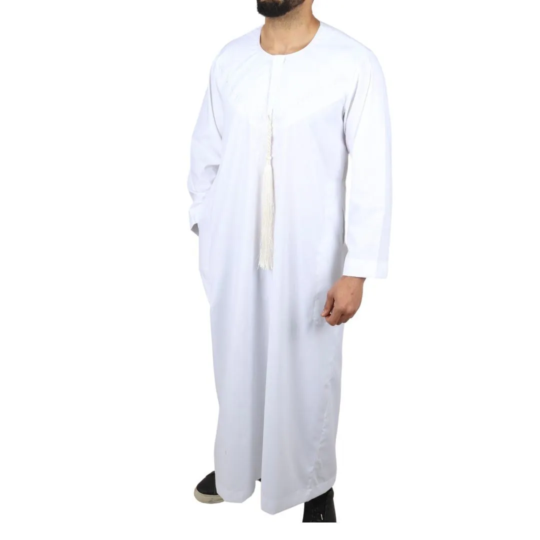 Men's Thobe Jubba Islamic Clothing Muslim Kaftan Emirati Omani Robe String Tassel