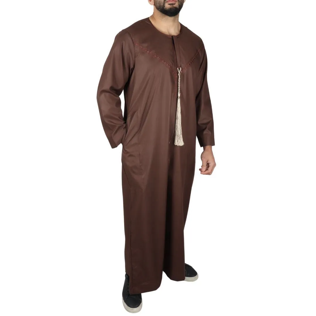 Men's Thobe Jubba Islamic Clothing Muslim Kaftan Emirati Omani Robe String Tassel