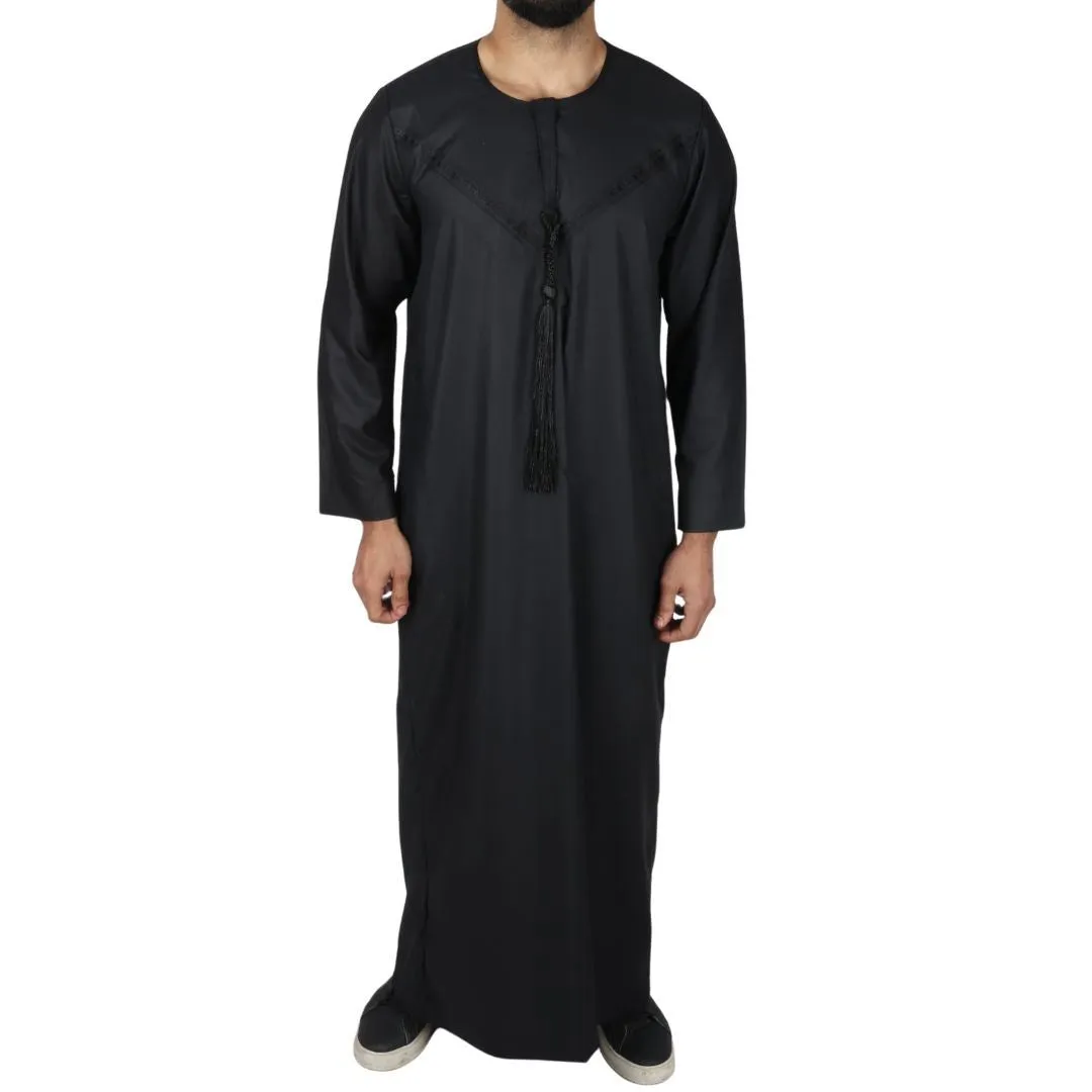 Men's Thobe Jubba Islamic Clothing Muslim Kaftan Emirati Omani Robe String Tassel