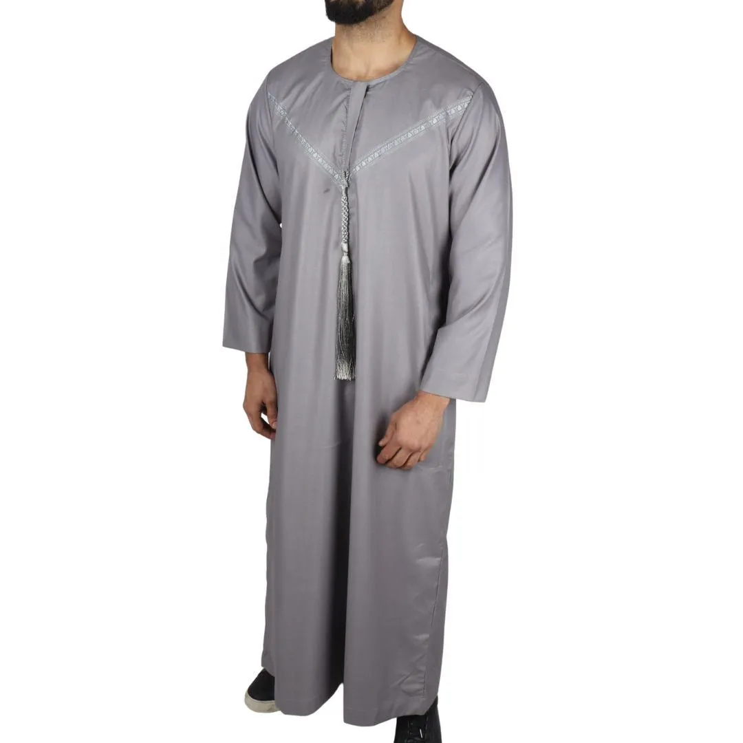 Men's Thobe Jubba Islamic Clothing Muslim Kaftan Emirati Omani Robe String Tassel