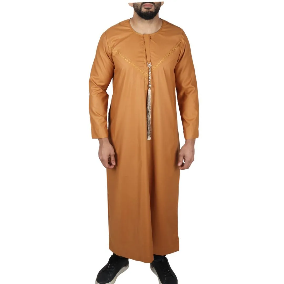 Men's Thobe Jubba Islamic Clothing Muslim Kaftan Emirati Omani Robe String Tassel