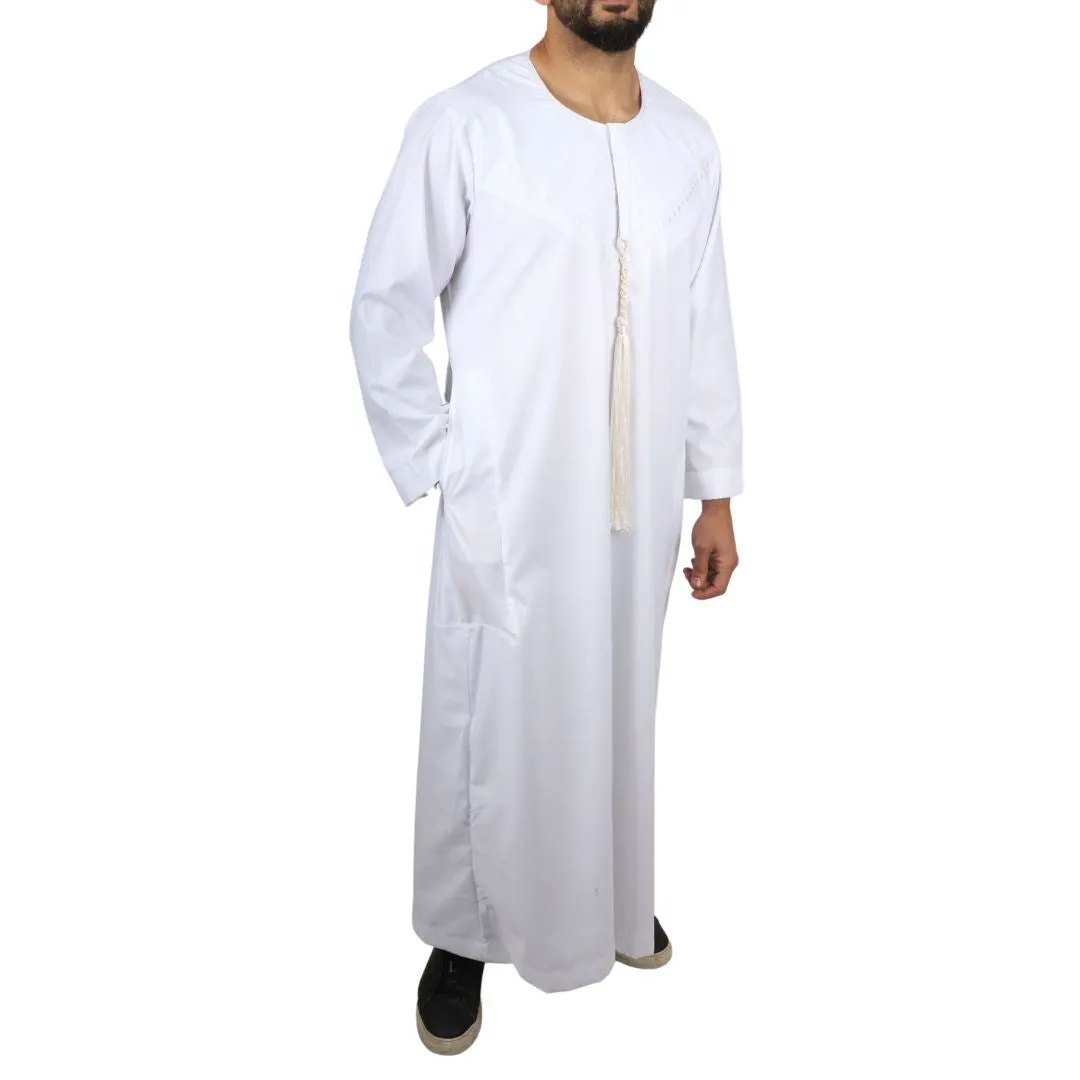 Men's Thobe Jubba Islamic Clothing Muslim Kaftan Emirati Omani Robe String Tassel