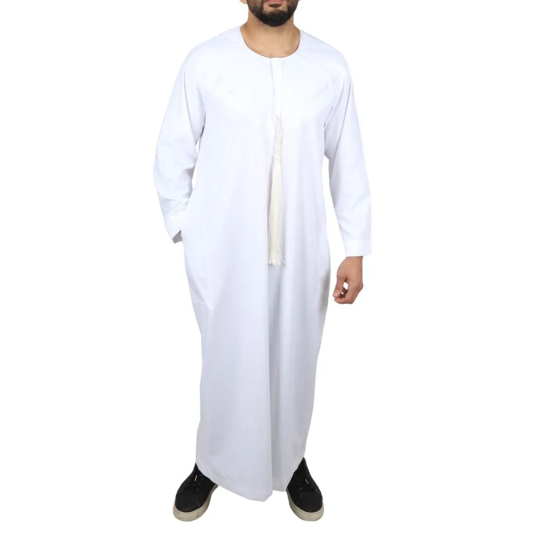 Men's Thobe Jubba Islamic Clothing Muslim Kaftan Emirati Omani Robe String Tassel