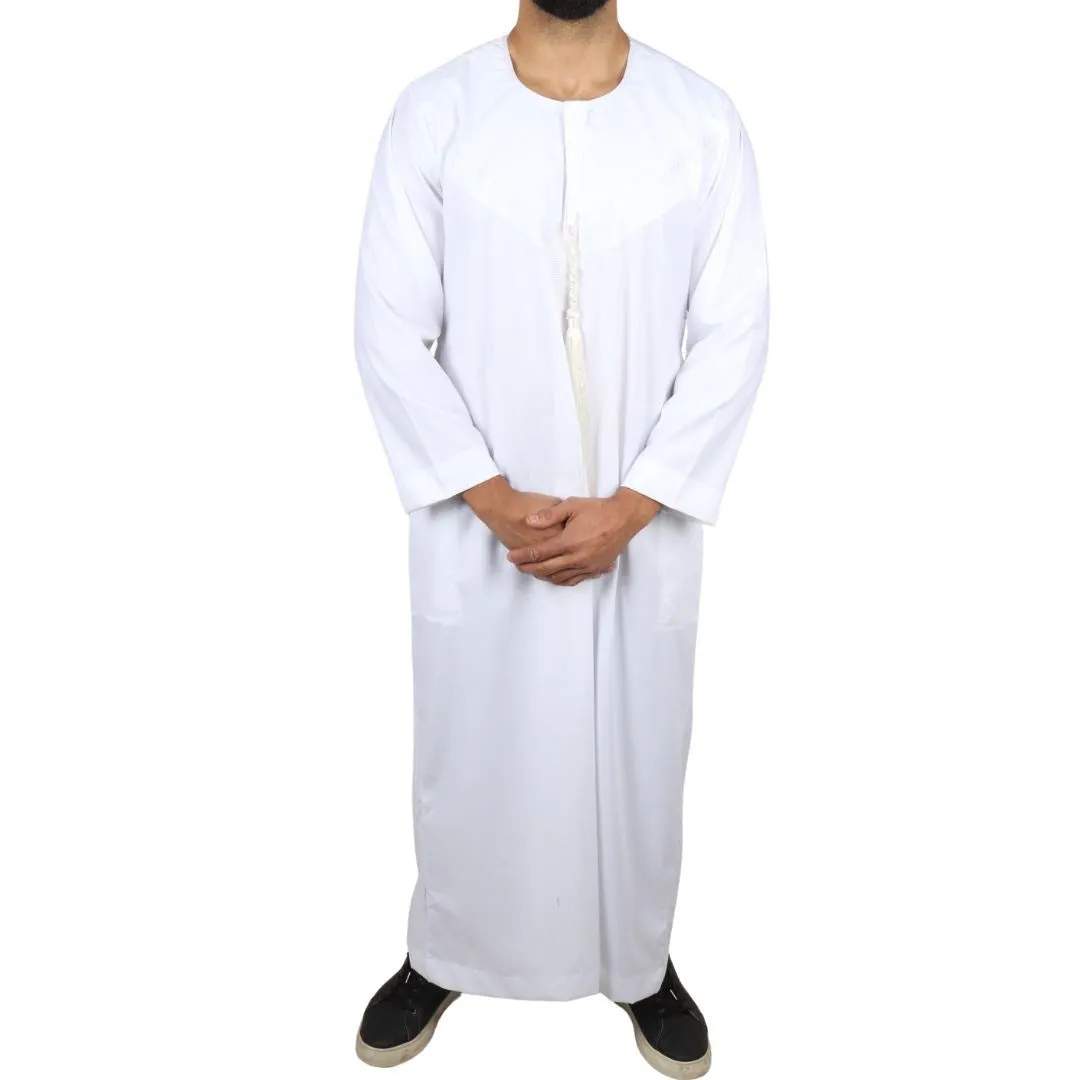 Men's Thobe Jubba Islamic Clothing Muslim Kaftan Emirati Omani Robe String Tassel